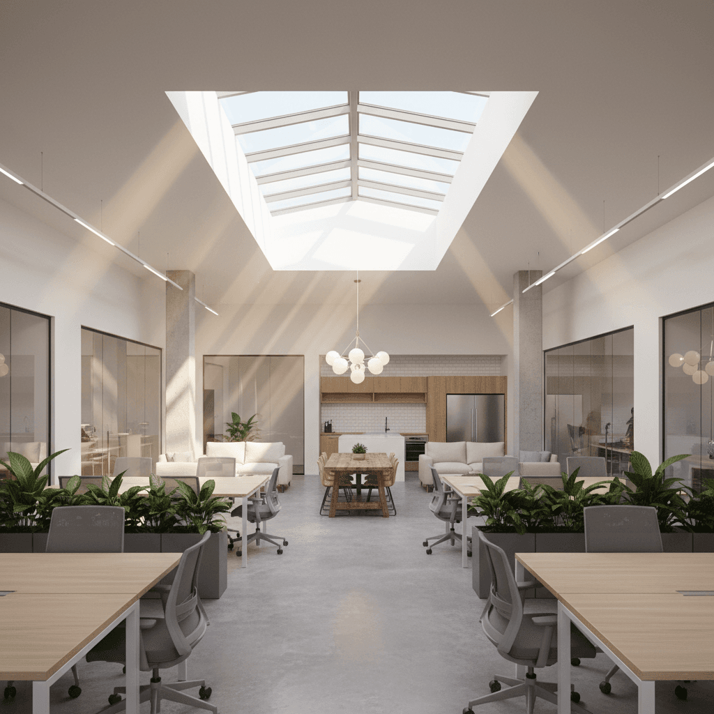 Modern flat roof skylight installed on a commercial building